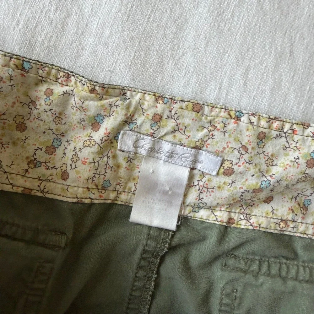 Y2K Charlotte Russe Cargo Utility Shorts Green Drawstring‎ Floral Waistband